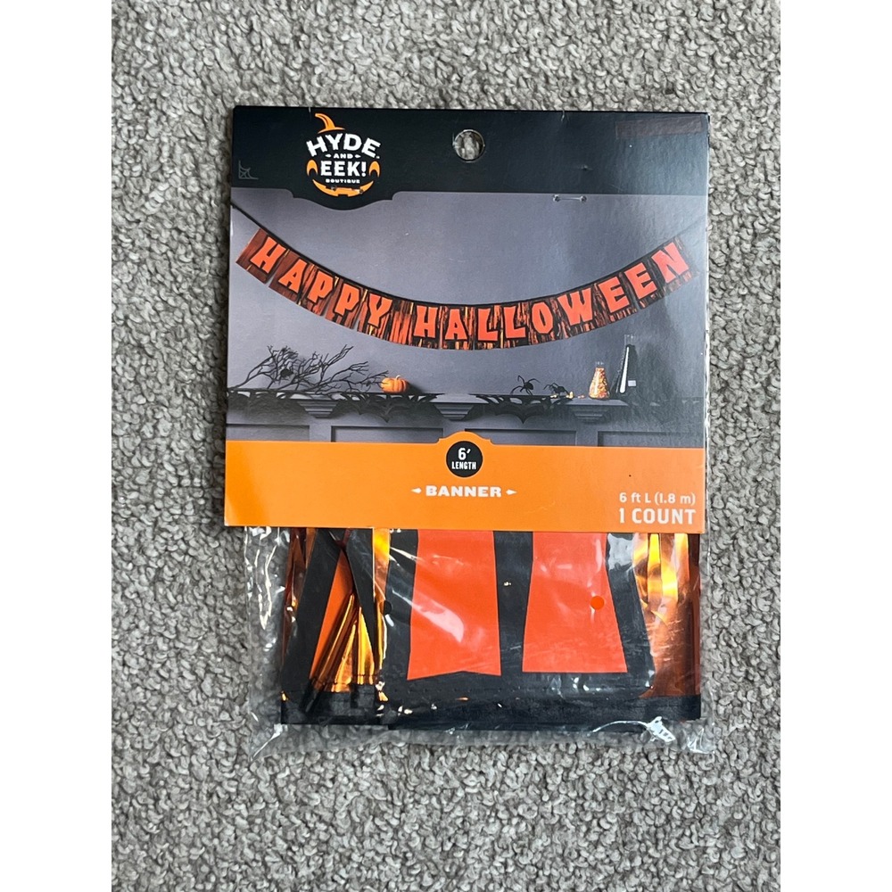 Hyde & EEK! Boutique Happy Halloween Tinsel Banner Decor Orange Black 6 Foot